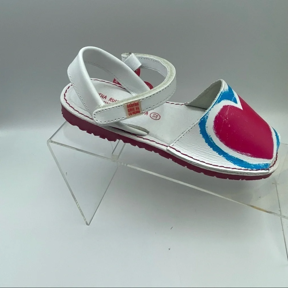 Agatha Ruiz De La Prada White Kids Sandals with Pink, Green & Blue Accents